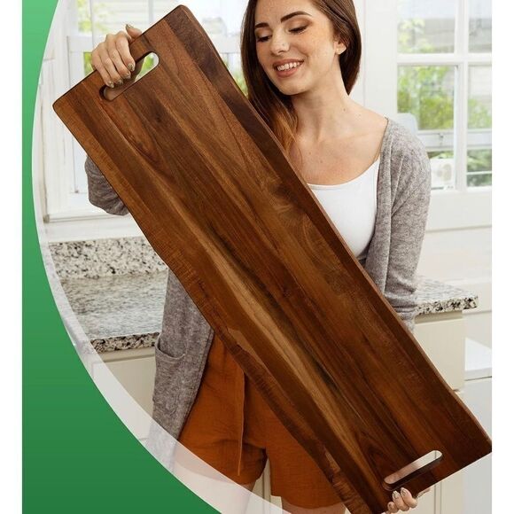 Charcuterie 31.5” Acacia Wooden Grazing Cheese Serving Board with Handles NIB - Picture 13 of 14